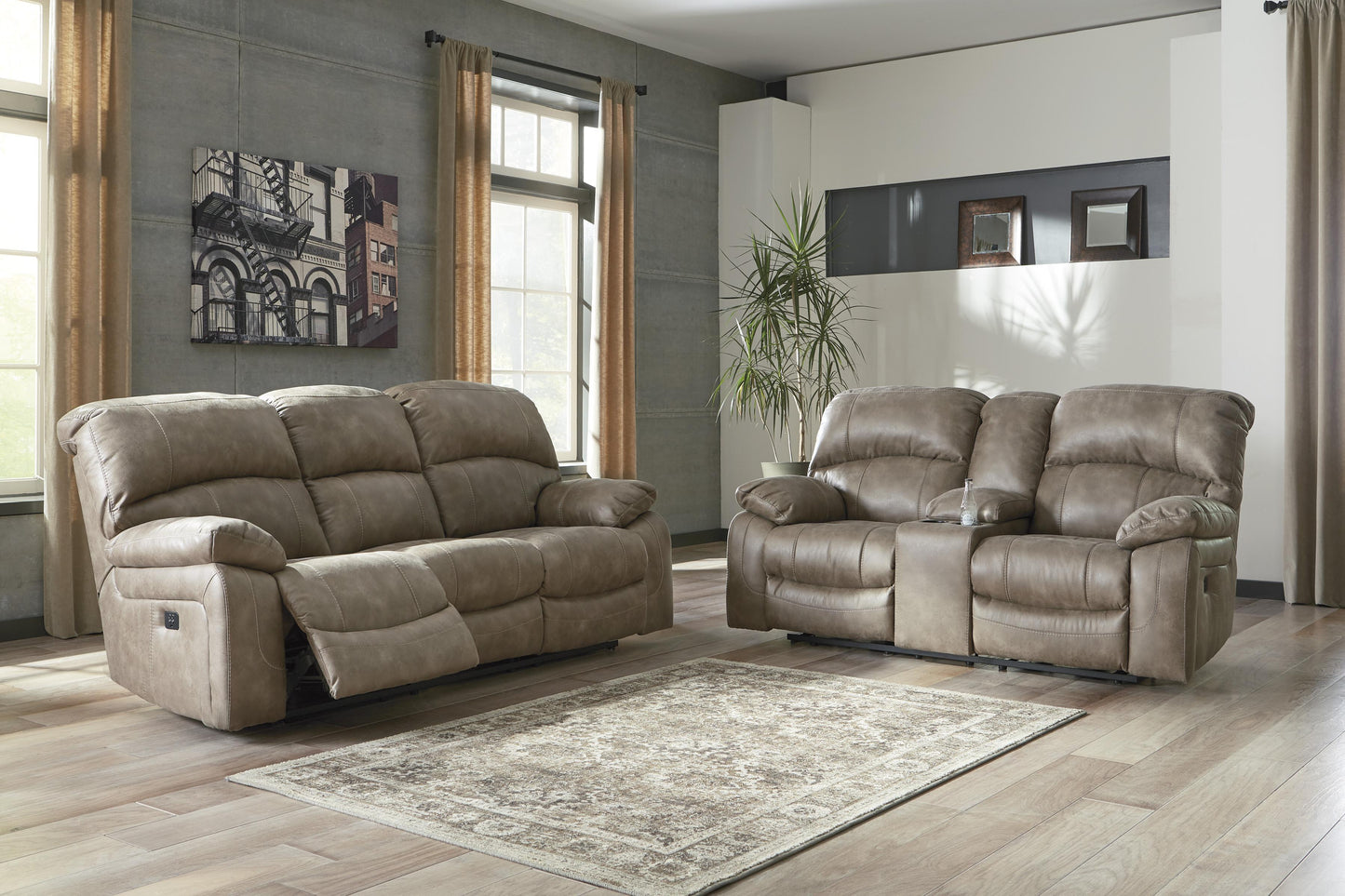 Dunwell - Driftwood - PWR REC Sofa with ADJ Headrest