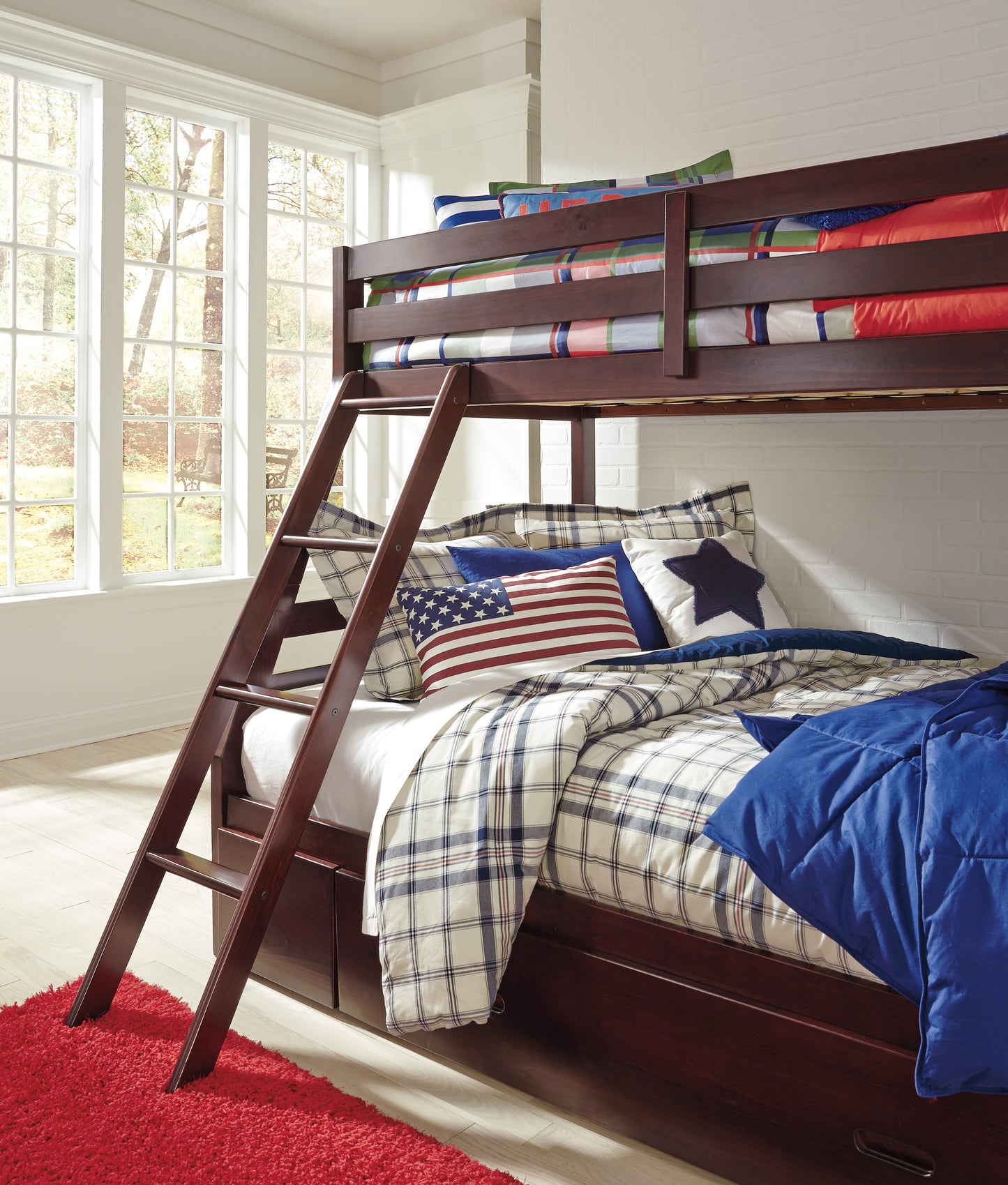 Halanton - Dark Brown - Twin over Full Bunk Bed with 1 Large Storage Drawer