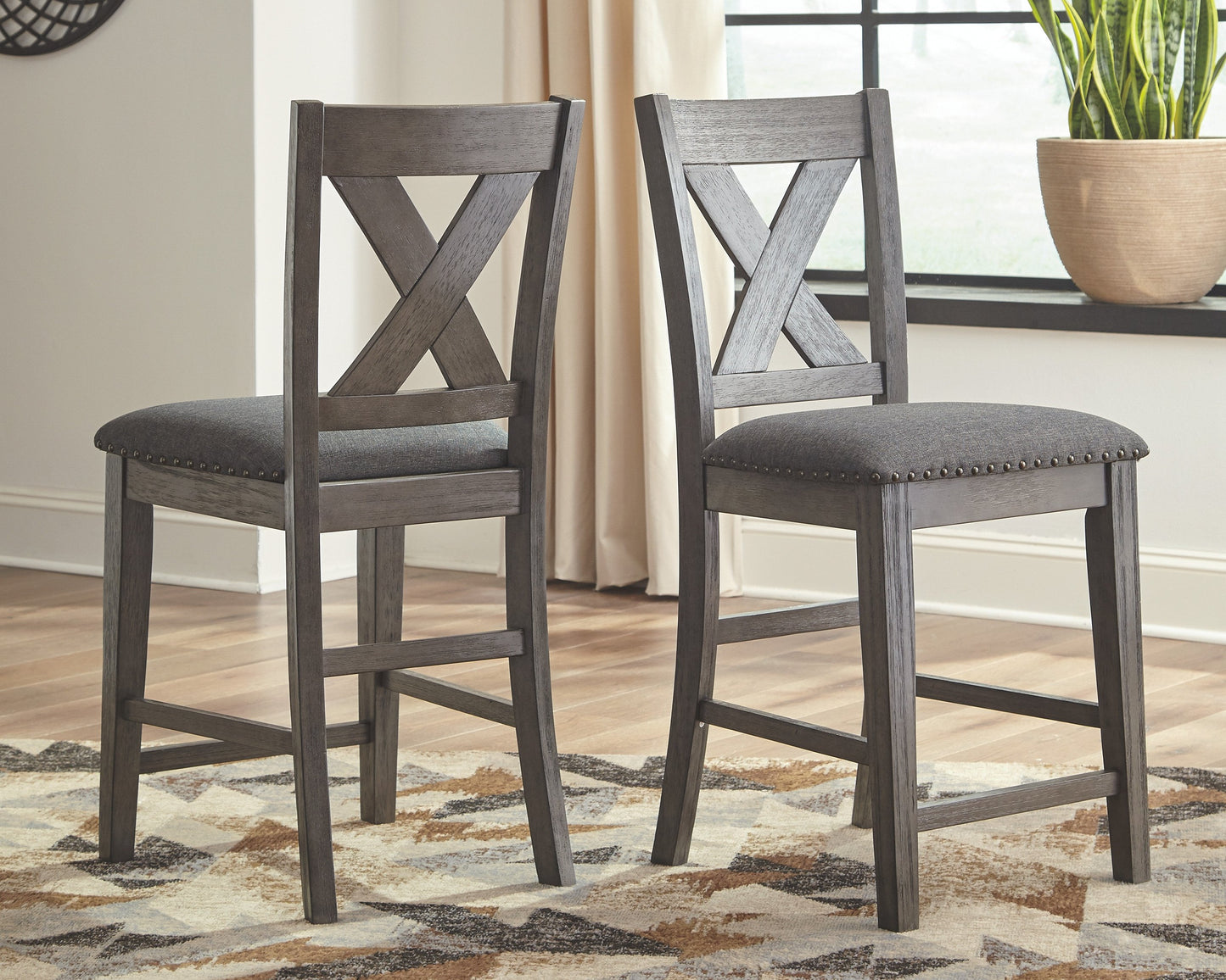 Caitbrook - Gray - Upholstered Stool (2/CN)