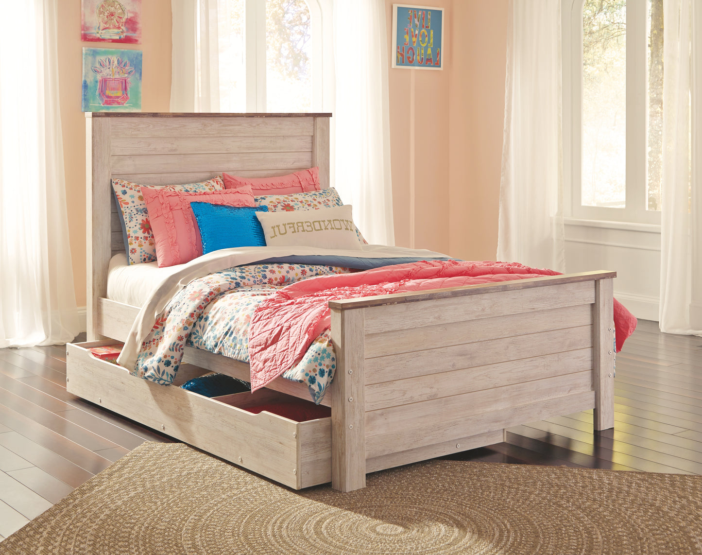 Willowton - Whitewash - Full Panel Bed