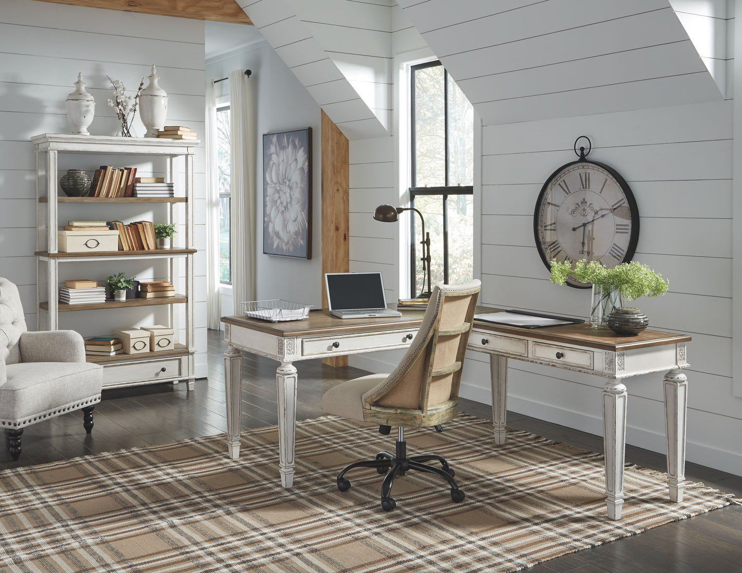 Realyn - White/Brown - Home Office L Shaped Desk