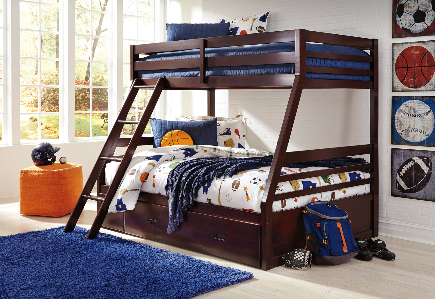Halanton - Dark Brown - Twin over Full Bunk Bed with 1 Large Storage Drawer