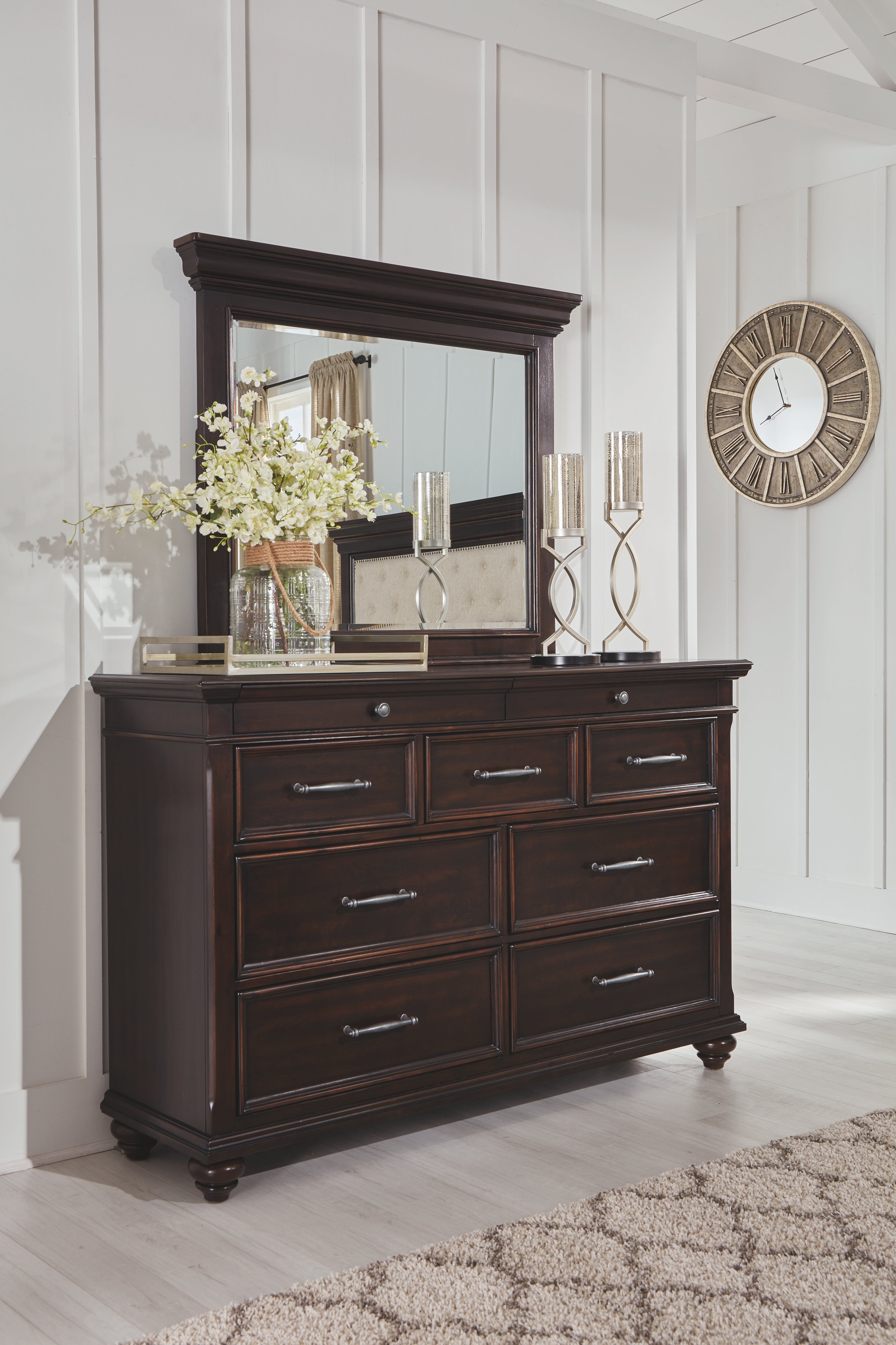 Dark brown deals dresser with mirror