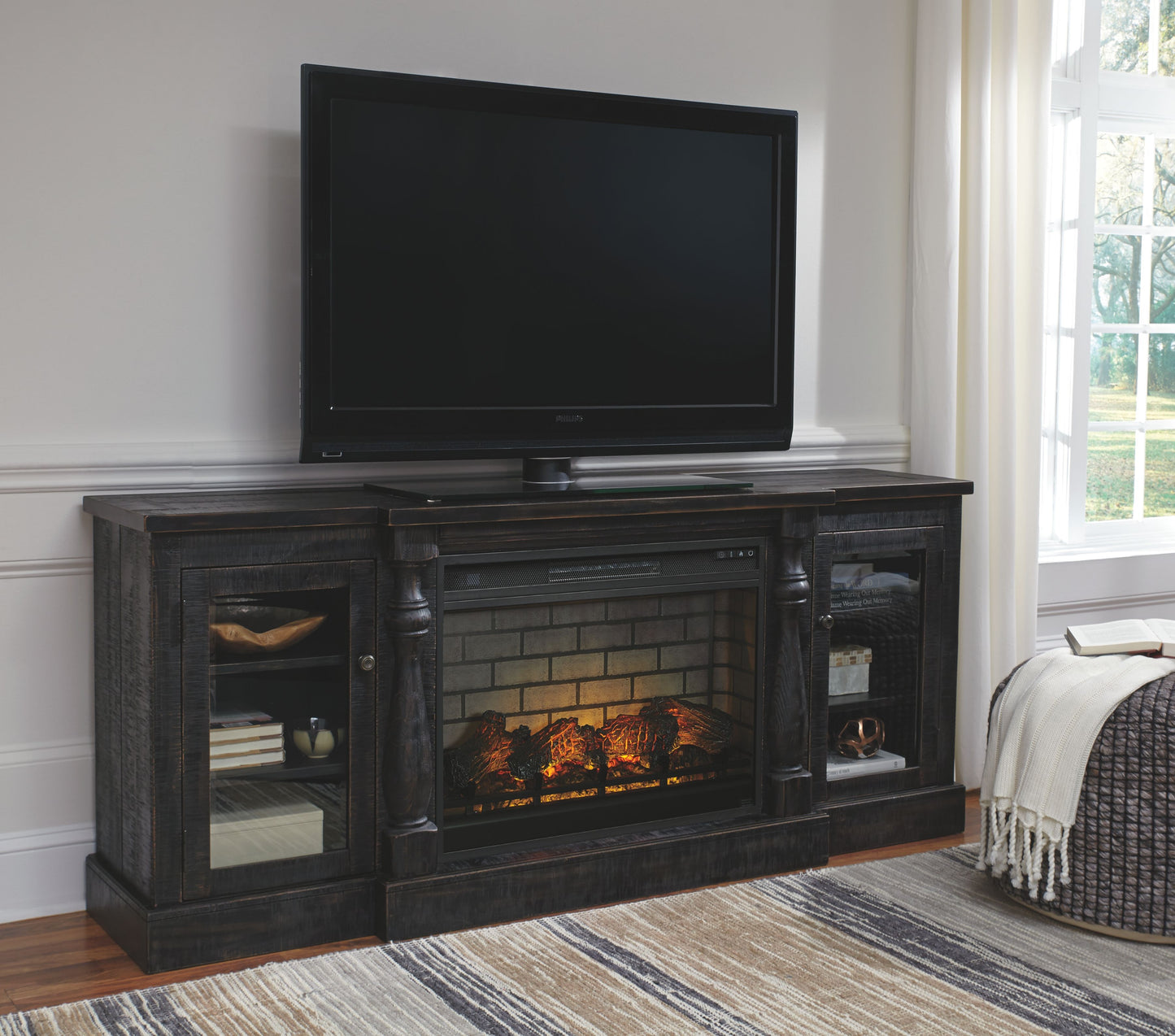 Mallacar - Black - XL TV Stand w/Fireplace Option